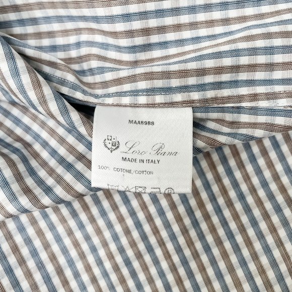 Loro Piana Cotton Striped Dress Shirt - Blue Brown | Med - Picture 11 of 11